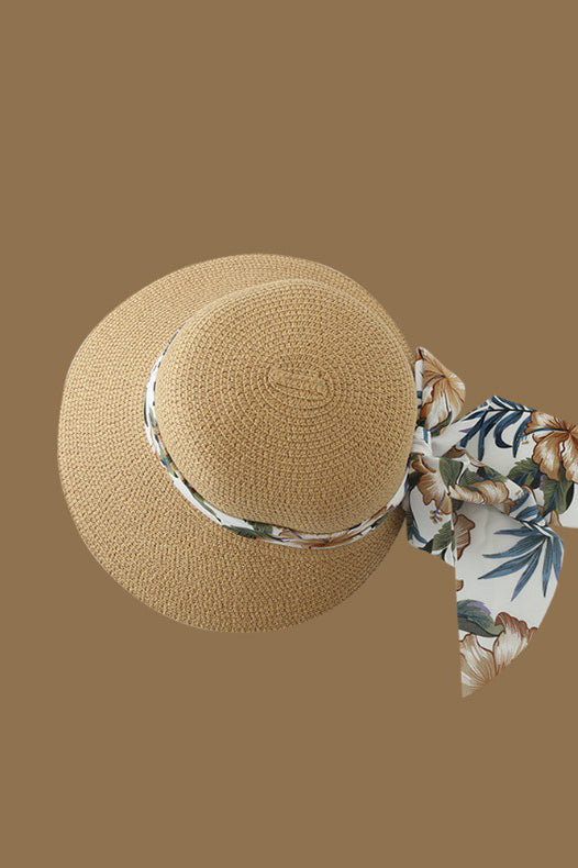 リゾート風花柄スカーフ装飾麦わら帽子　5色入 - liwisi
