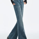 Casual High‑Waisted Washed Flare Denim Trousers