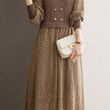 Mixed Material Heart Double Button Knit Dress - 3 Colors Available