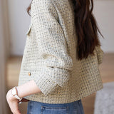 Chanel-Inspired No-Collar Sequin Decor Jacket with Lining
