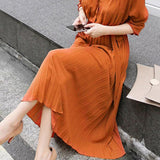 Puff Sleeve Waist Marked Pleated Dress - Long Sleeve, Elegant, Slimming, Fit, Work - 4 Colors Available - liwisi