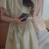 Elegant Ruffled Flutter Sleeve Tencel Dress