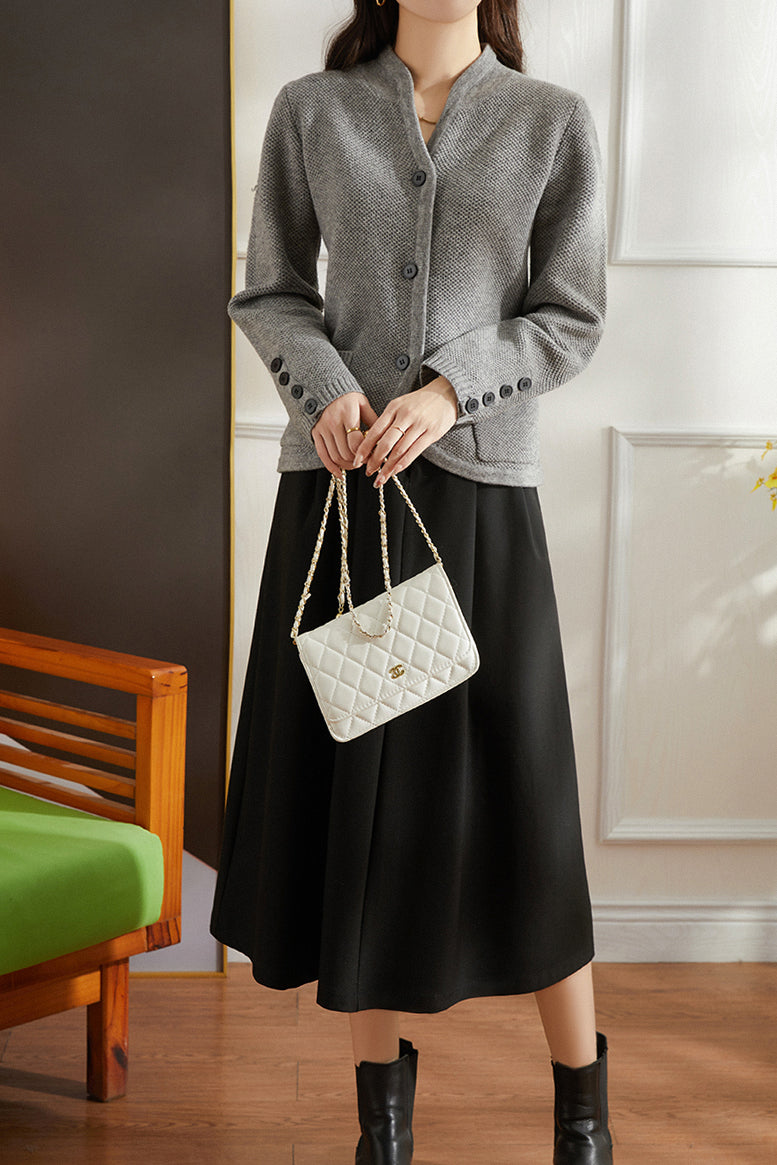 Key Neck Button Decor Knit Cardigan - 3 Colors Available - liwisi