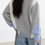 Casual Geometric Color‑Block Spliced Polo Collar Sweater