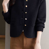 Elegant Crew Neck Knit Coat With Special-Shaped Buttons