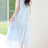 Delicate Date 3D Cut Floral Chiffon Spliced Ruched Dress