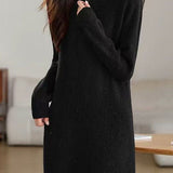 Fashionable Half-Zip Loose Sweater Dress - liwisi