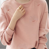 Plain Ginkgo Leaf Embroidered Beaded Sweatshirt - 2 Colors Available