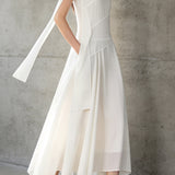 Minimalist Commuter Off-The-Shoulder Irregular Hem Dress