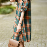 Ribbon Tie Check Pattern Dress