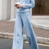 Casual Stand Collar Zipper Long Sleeve Outerwear And High Waist Drawstring Wide Leg Pants Set