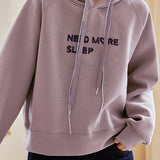 Casual Letter Pattern Drawstring Hooded Raglan Sweatshirt