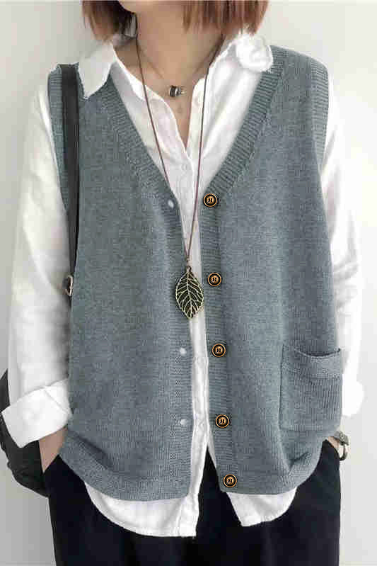 Artistic Retro Loose V-Neck Knit Vest