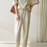 Two-Piece Set: Effortless V-Neck Drop Shoulder T-Shirt + Side Pocket Long Slacks Pants
