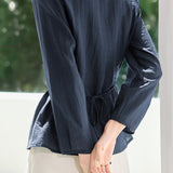 Casual Commuter V-Neck Blouse With Tie Cinched Waist