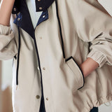 Casual Color-Block Hooded Long Sleeve Cropped Trench Coat