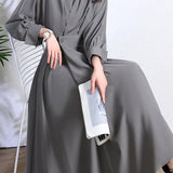 Elegant Commuter Lapel Waist-Cinched Long-Sleeve Shirt Dress