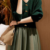 V-Neck Button Detail Knit Top
