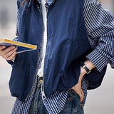 Casual Commuter Fake‑Two‑Piece Spliced Plaid Lapel Coat