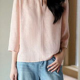 Elegant Commuter Crew Neck Jacquard Eight-Point Sleeve Blouse