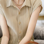 フレンチスリーブプリーツシャツ　2色入 - liwisi