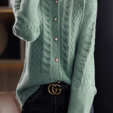 Gentle Commuter Crew Neck Cable Diamond Knit Cardigan