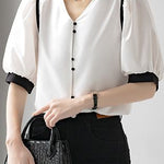 French-style fashionable puff sleeve shirt - liwisi