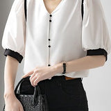 French-style fashionable puff sleeve shirt - liwisi