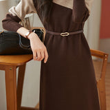 Bottle Neck Bi-Color Belted Knit Dress - 2 Colors Available