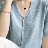 Key Neck Pearl Decor Jacquard Knit - 4 Colors Available