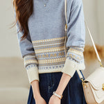 Slouchy Half-High Neck Color-Block Knit Top - liwisi