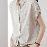 Casual Cotton Linen Plaid Short-Sleeve Shirt