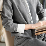 Two-Piece Set: Layered Look Skipper Collar Long Sleeve Top + Training Style Long Wide Pants