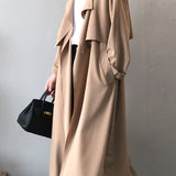 Plain Long Vintage Loose Drop Shoulder Trench Coat - 2 Colors Available