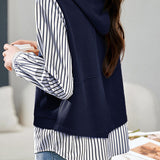 Mixed Material Striped Panel Hoodie