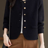 Elegant Crew Neck Knit Coat With Special-Shaped Buttons