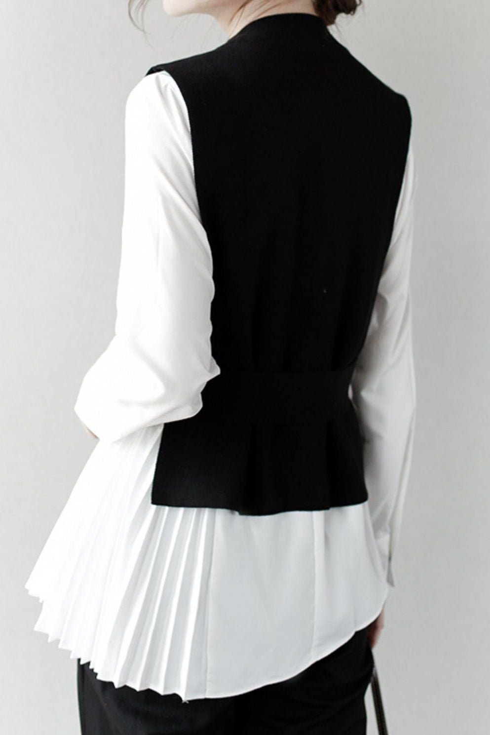 Stylish Knit Vest & White Shirt Layered Two-Piece Set - liwisi