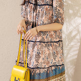 Flower Print Shirring Tiered Dress with Lining