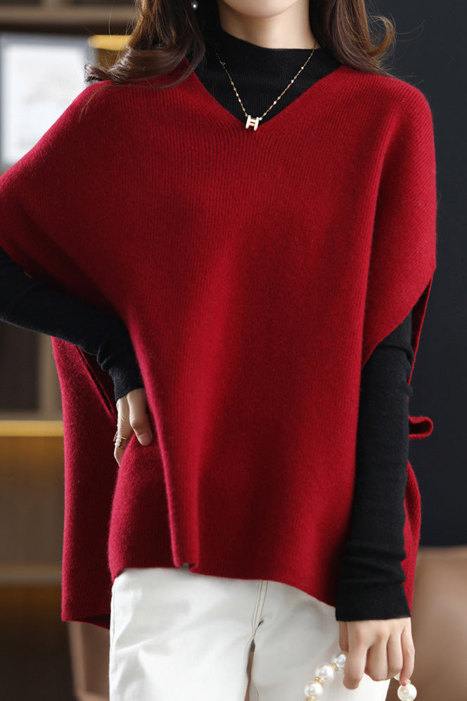 Poncho Style V-Neck Casual Knit Vest - 5 Colors Available - liwisi