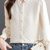 Exquisite Ruffled Stand-Collar Jacquard Blouse