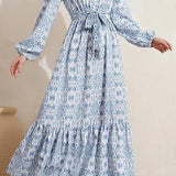 Round Neck Printed Maxi Prairie Dress