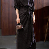 French Elegant Polka Dot Tie Waist Dress
