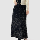 バックスリットグリッター装飾ベロアスカート　裏地付　3色入 - liwisi