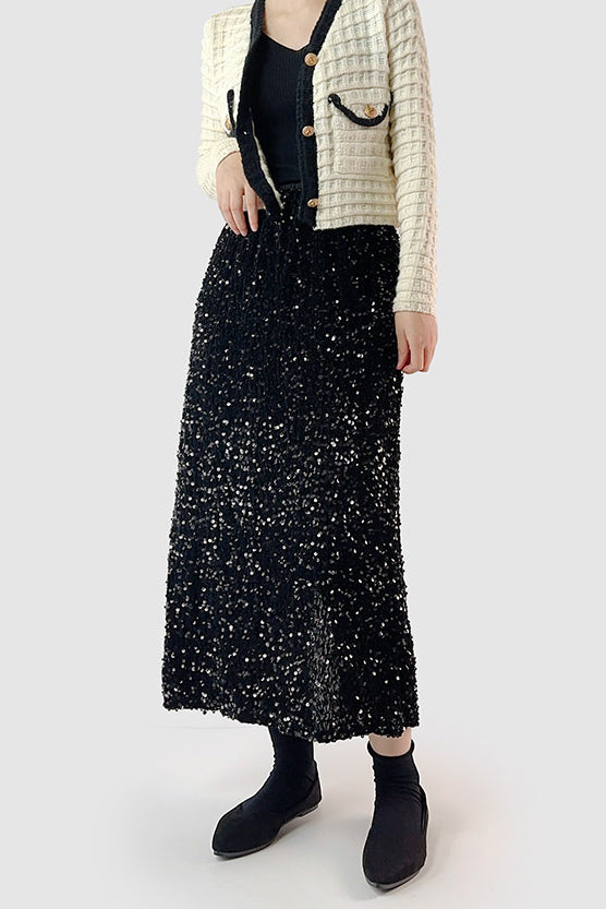 バックスリットグリッター装飾ベロアスカート　裏地付　3色入 - liwisi