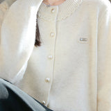 Elegant Pearl‑Trim Collar Label Cardigan