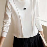 Basic Round Neck Logo Embroidered Sweatshirt