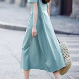 Elegant Puff Sleeve Waist Pleated Dress