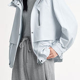 Casual Stand Collar Hooded Zip Drawstring Long Sleeve Coat