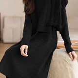 Casual Fake Two-Piece Side Tie Ribbed Knit Dress