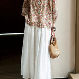 French Vacation Mini V‑Neck Puff Long‑Sleeve Floral Blouse